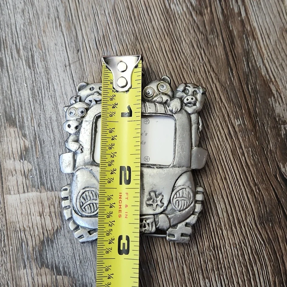 Vintage Silver Pewter VW Bug With Animals Mini Picture Frame Tiawan Brat 80s 90s